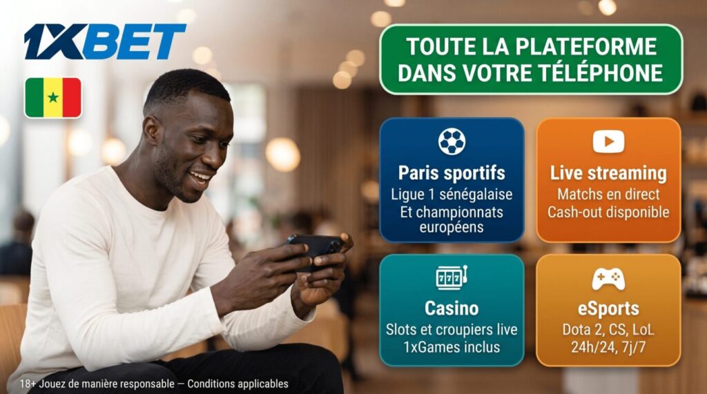 Application 1xBet Sénégal : paris sportifs, casino, live streaming et dépôt Orange Money