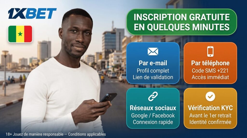 Inscription 1xBet Sénégal 2026 : 3 méthodes disponibles, code promo pour bonus de bienvenue