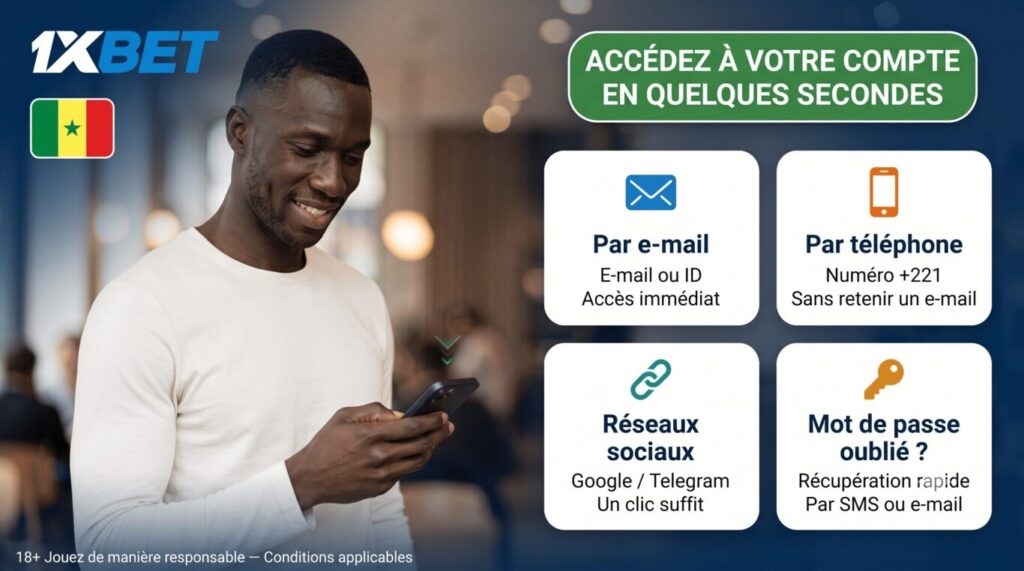 Connexion 1xBet Sénégal : se connecter par e-mail, téléphone ou réseaux sociaux