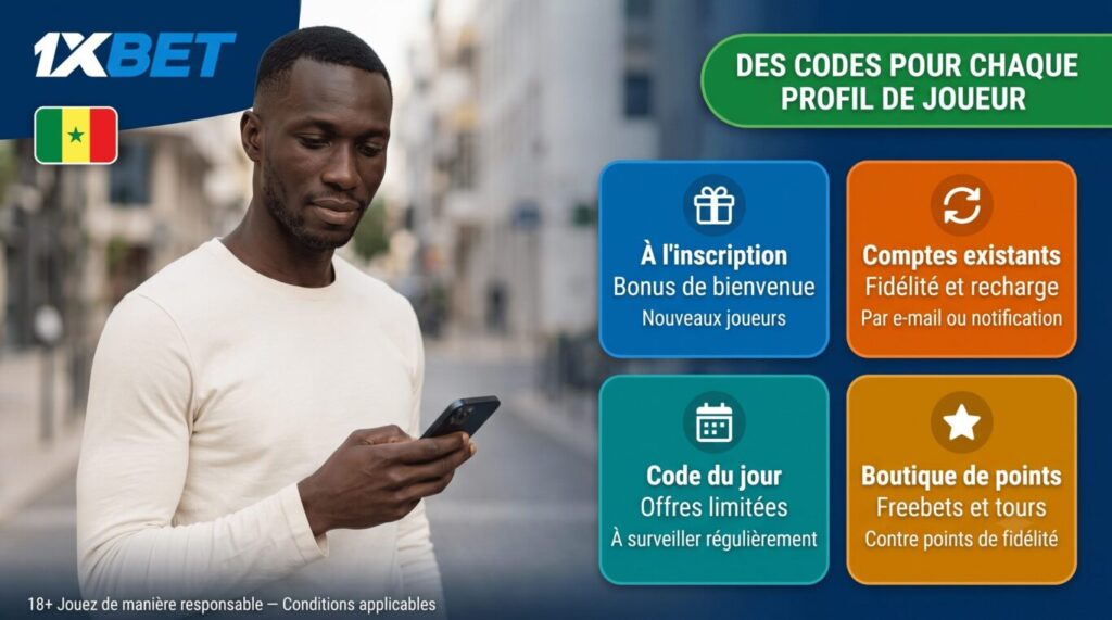 Code promo 1xBet Sénégal : activation à l'inscription ou sur compte existant, boutique de points