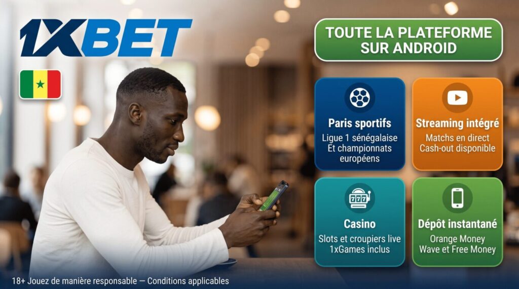 Application Android 1xBet Sénégal : paris sportifs, casino, streaming et dépôt Orange Money
